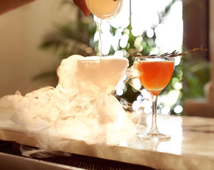 Closeup of an orange drink served at Brazilian Court
