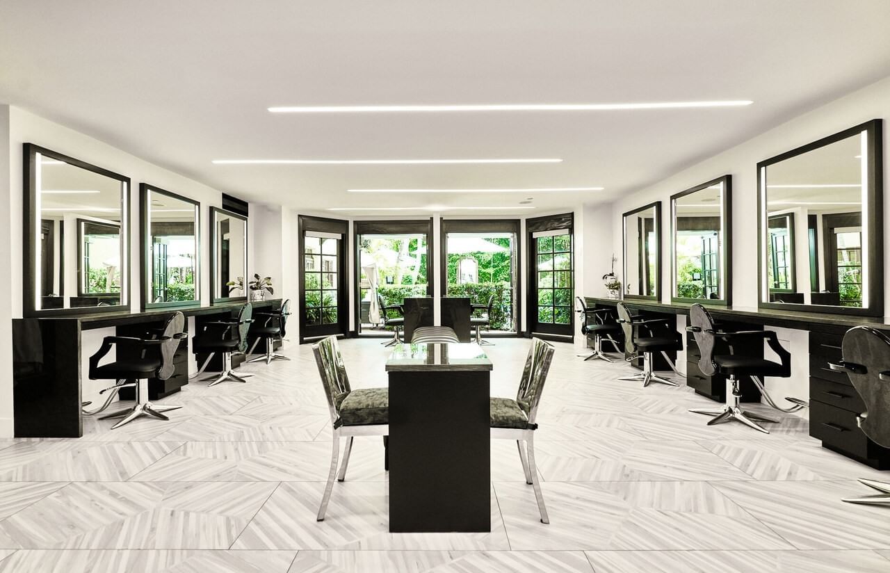 Interior of the modern hair salon at Brazilian Court 